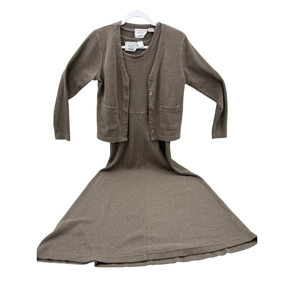 Vintage Bizzit Collection 2 Pc Cardigan & Sleeveless Dress Waffle Knit Women's M - Picture 1 of 8